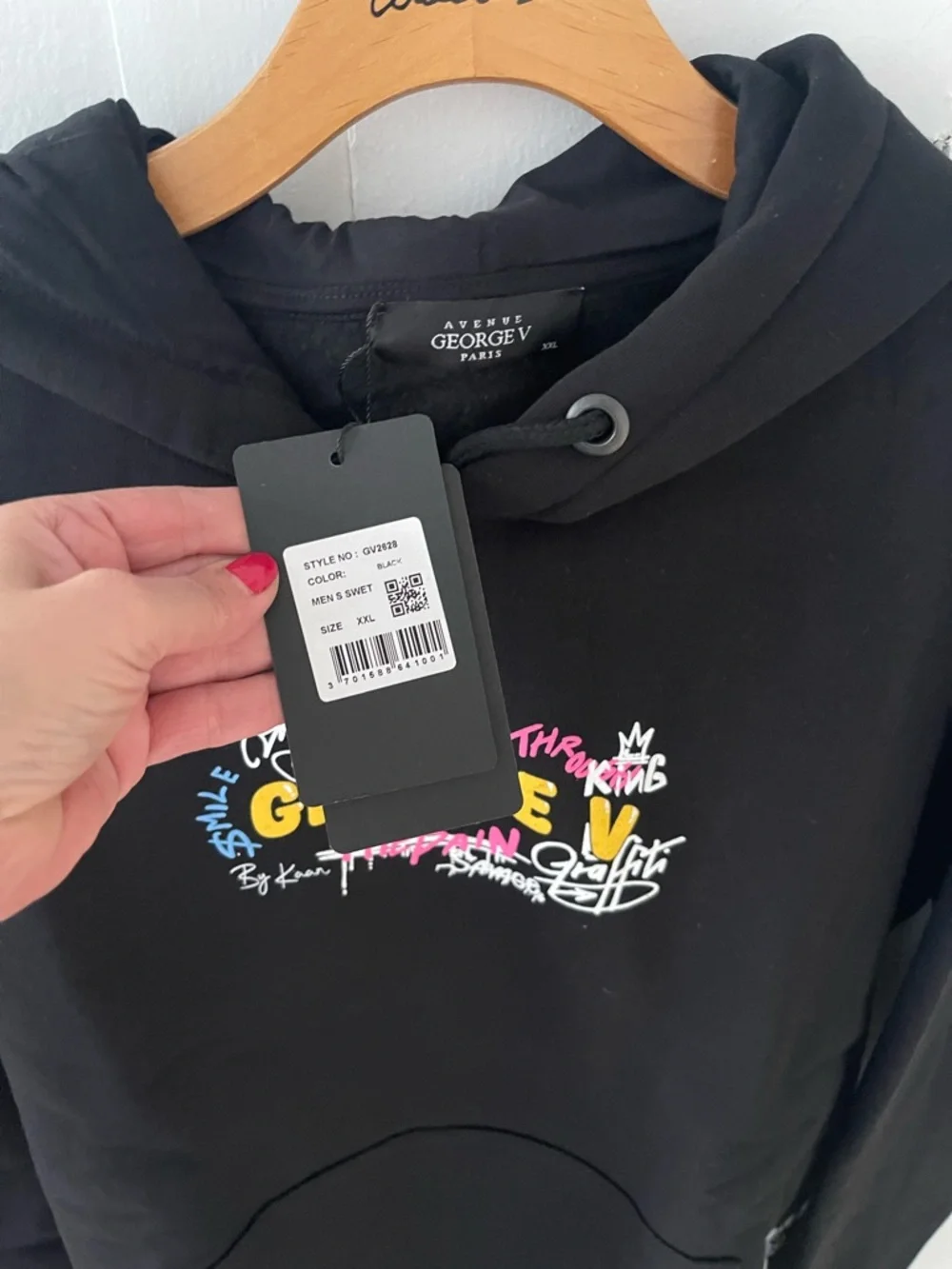 Avenue George V Paris Hoodie Men's BLACK sweatshirt GV-2628 Teddy 2XL NWT